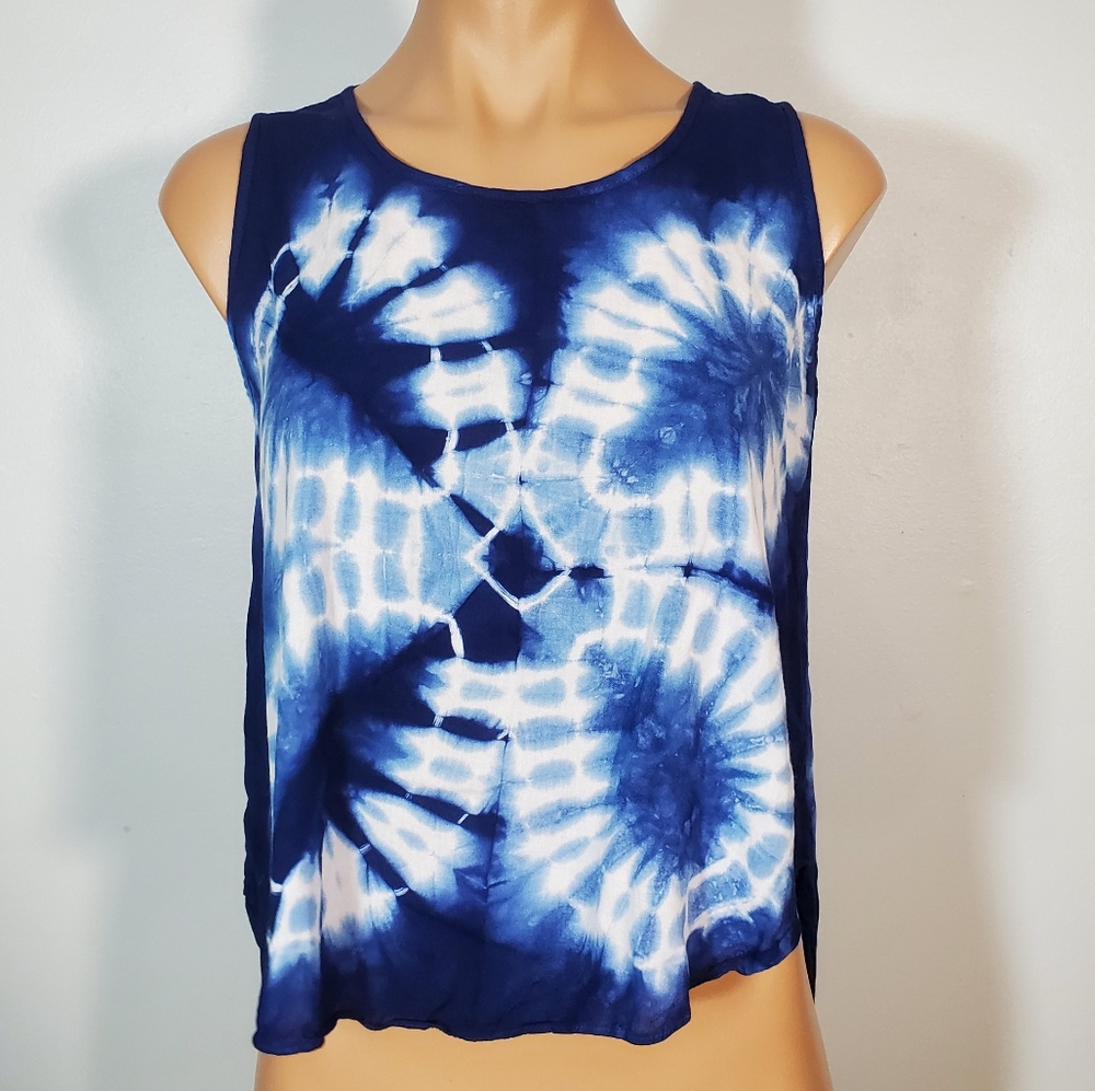 NWOT Navy Blue Tye-Dye High-Low Tank Top
